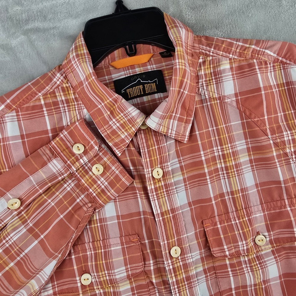 Orvis Troutbum Mens Medium Performance Long Sleeve Button Up Fishing Shirt Nylon